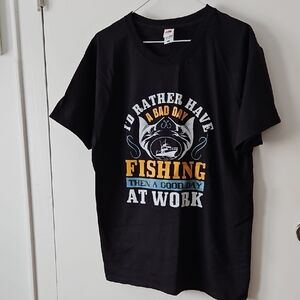 Fishing Shirt Mens  L Black, Rather Have Bad Day Fishing Then Good Day At Work